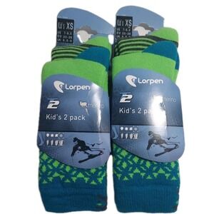LOT OF 2 - Lorpen Unisex Youth Size XS - T2 Kids Merino Ski Socks-2 Pack Eeach